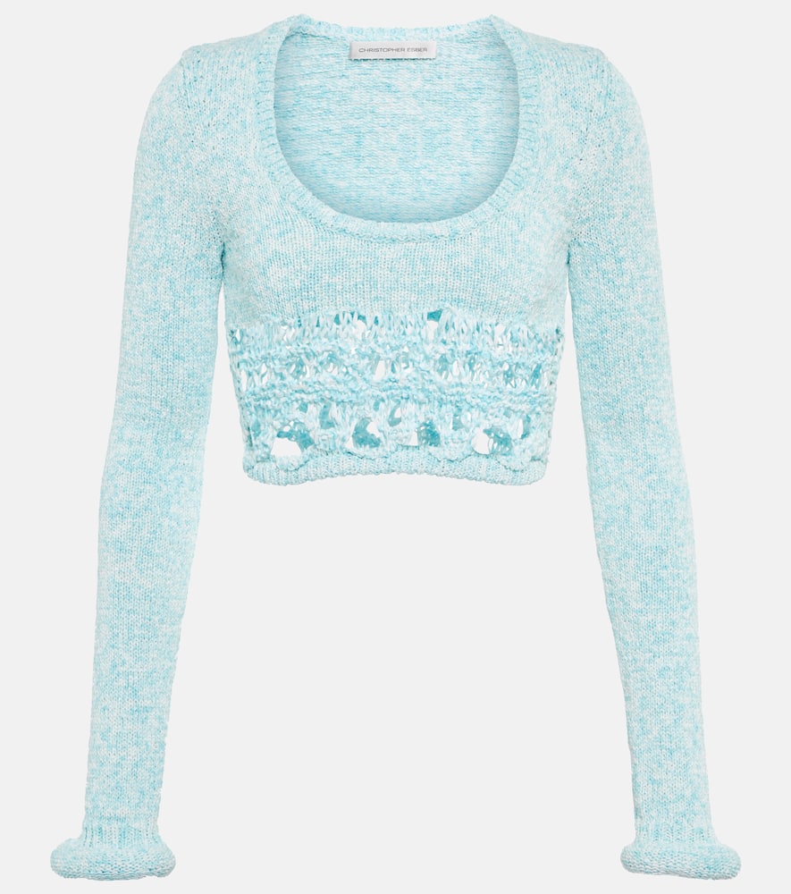 Christopher Esber Open-knit cotton-blend crop top