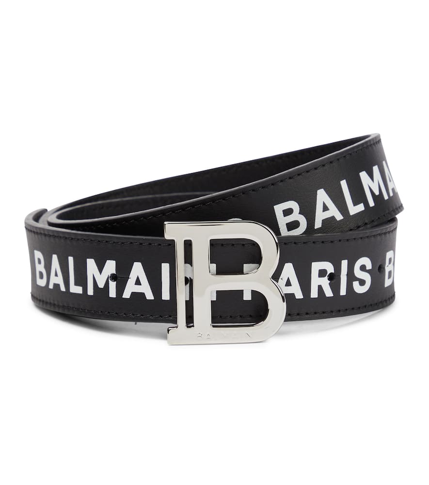 Balmain Kids' Logo Printed Leather Belt In Black