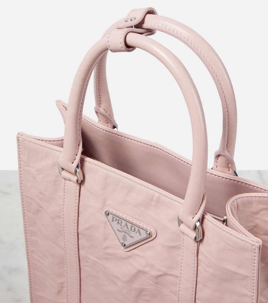 Prada Leather Tote Bag In Alabastro