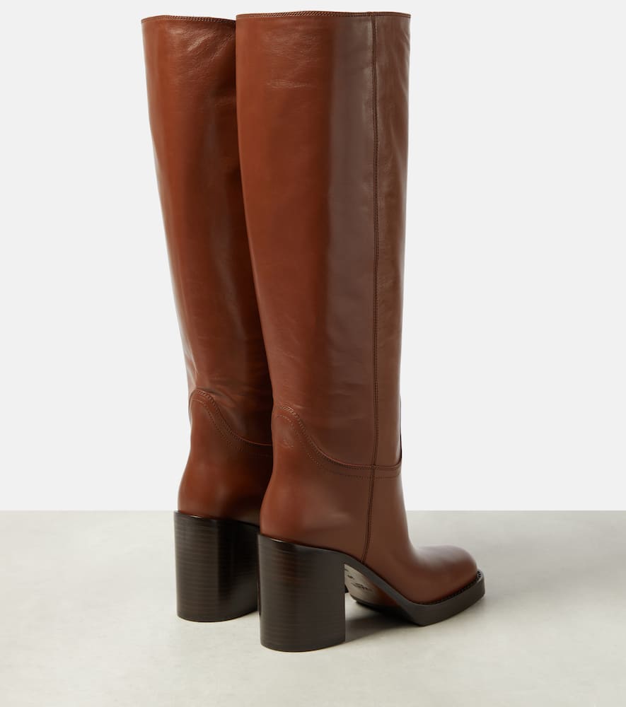 Prada Leather Knee-length Boots Block Heel In Brown