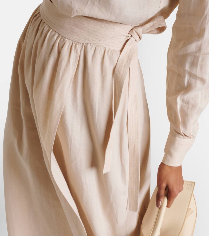 Shop Loro Piana Linen Midi Skirt In White