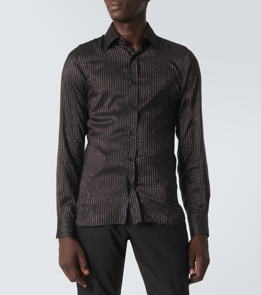 Tom Ford Long Sleeves Striped Silk Shirt In Black