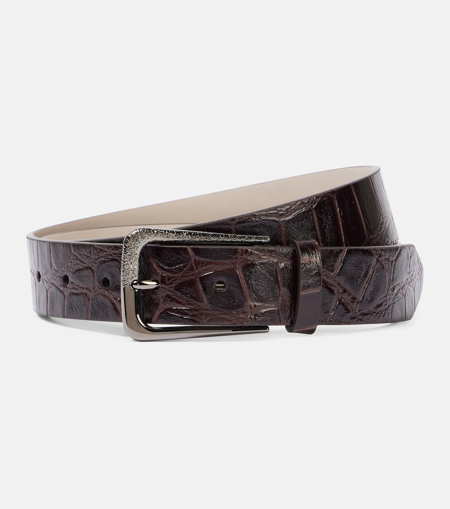Croc-effect leather belt
