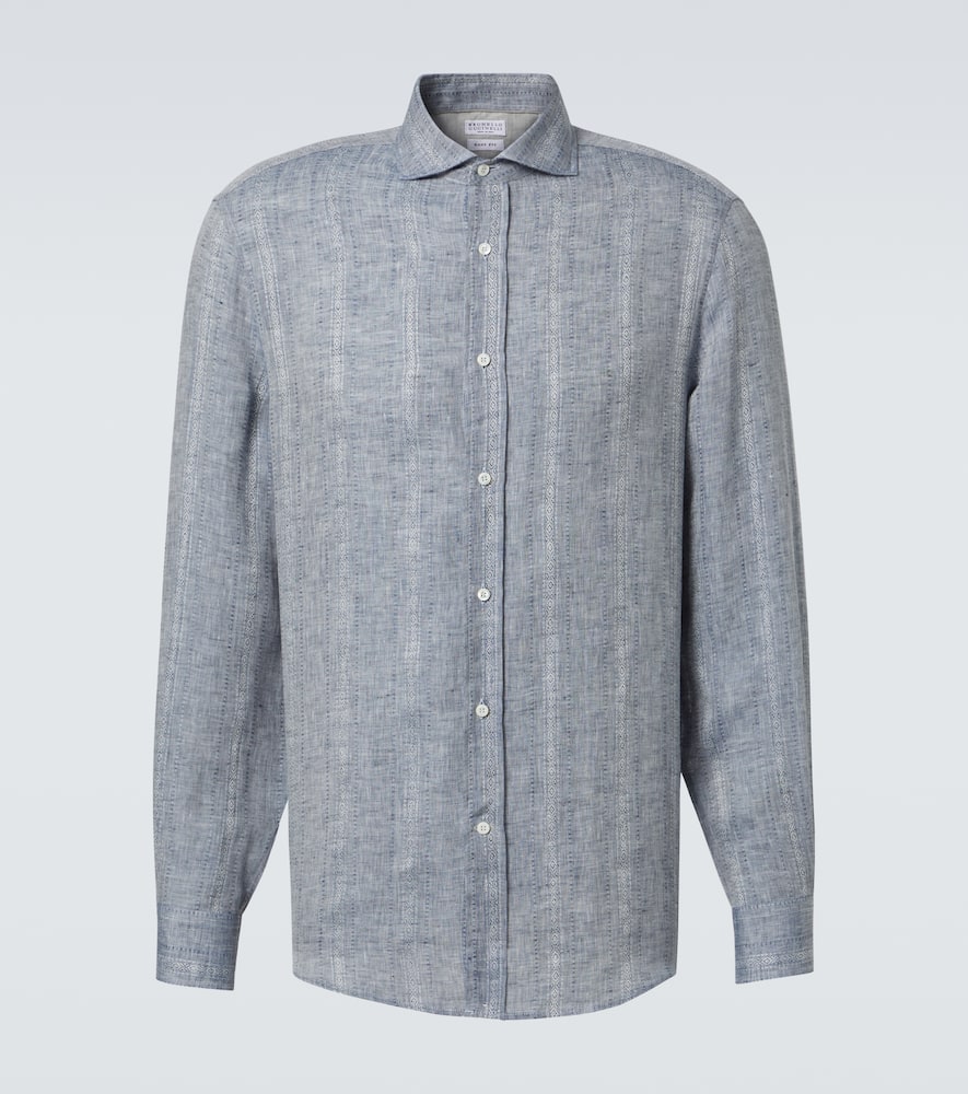 Brunello Cucinelli Linen Shirt In Blue