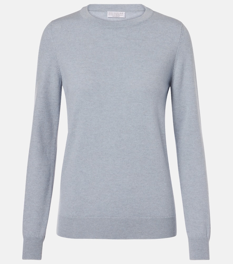 Brunello Cucinelli Cashmere Monili-trim Sweater In Blue