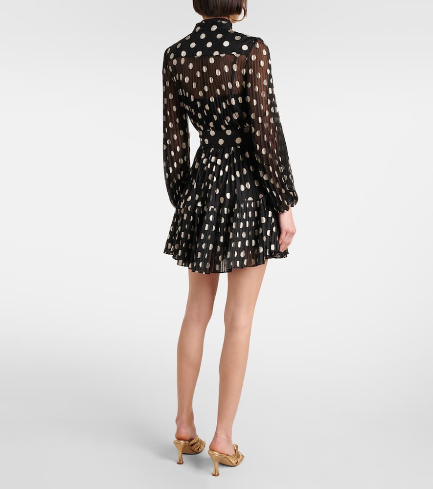 Zimmermann Polka Dot Long Sleeve Pleated Minidress With Removable Pussy Bow In Black