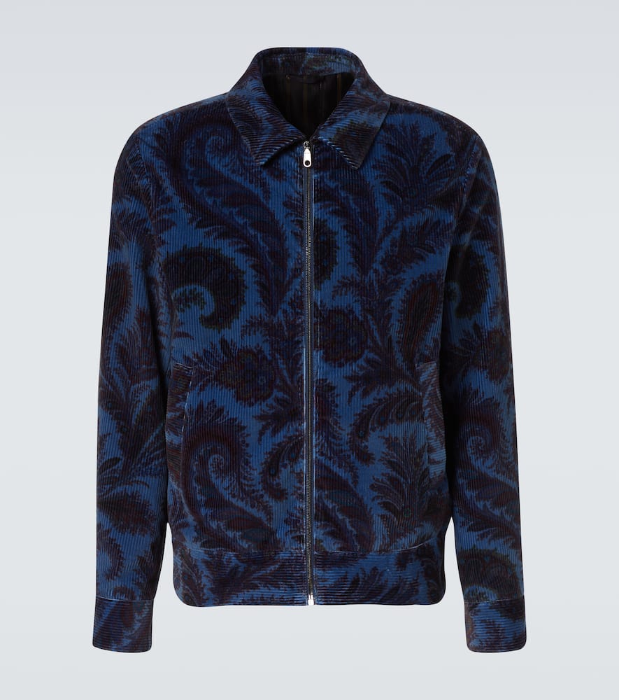 Etro Velvet Bomber Jacket With Print In Blue