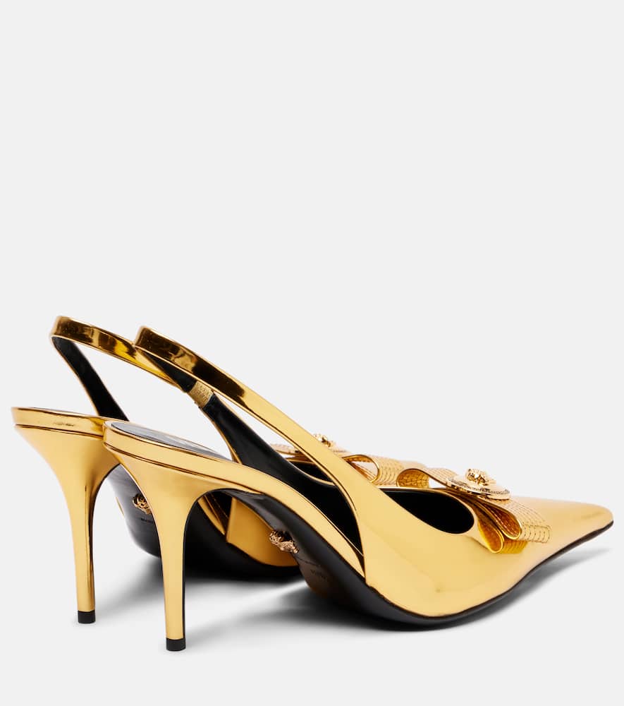 Versace Gianni Ribbon 85 Leather Slingback Pumps In Gold