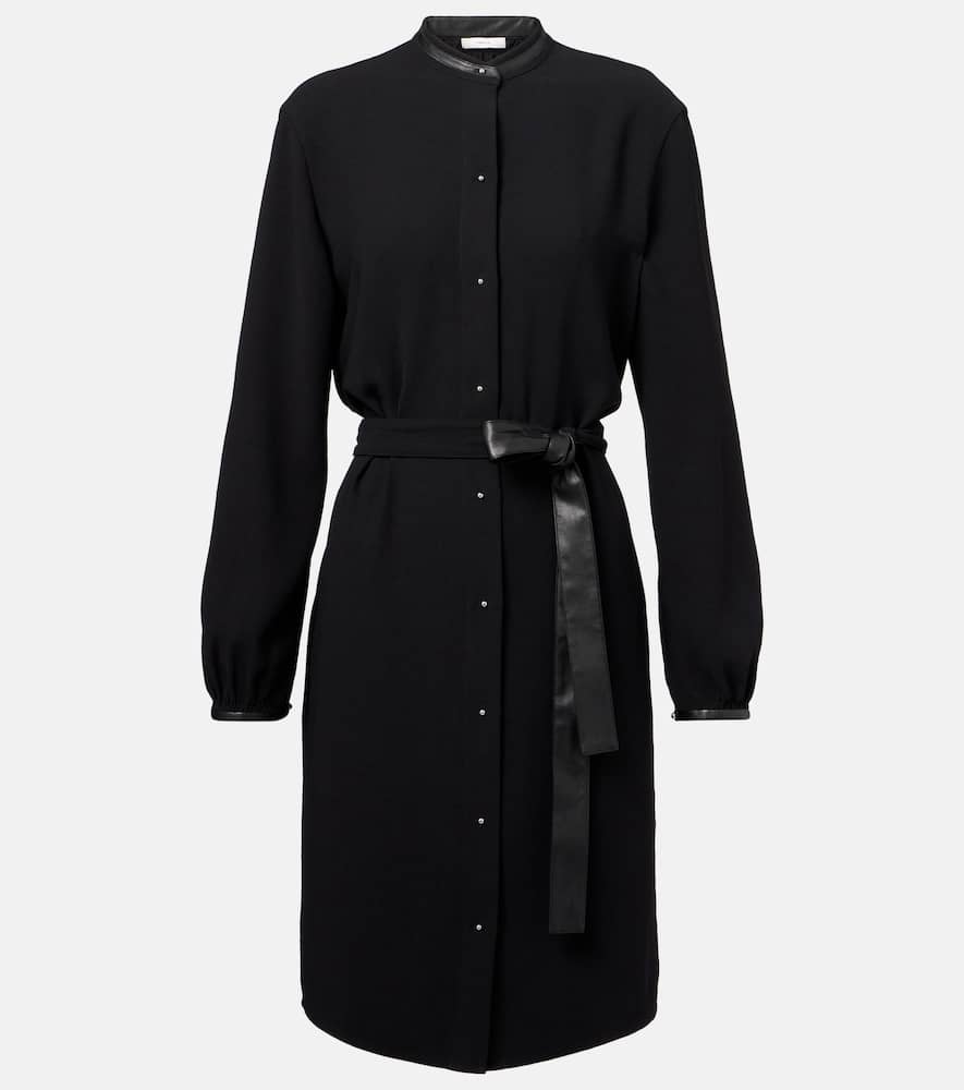 Vince Faux Leather-trimmed Shirt Dress In Black