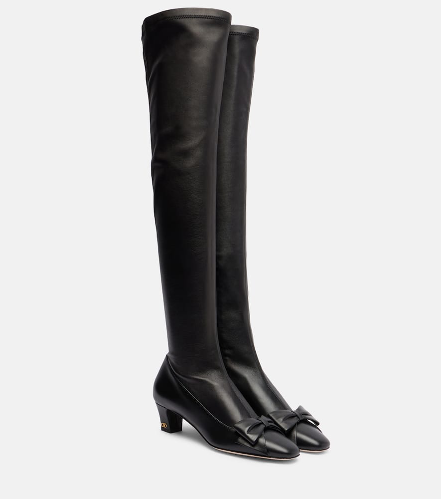 Valentino Garavani Bowow 45 Leather Over-the-knee Boots In Black