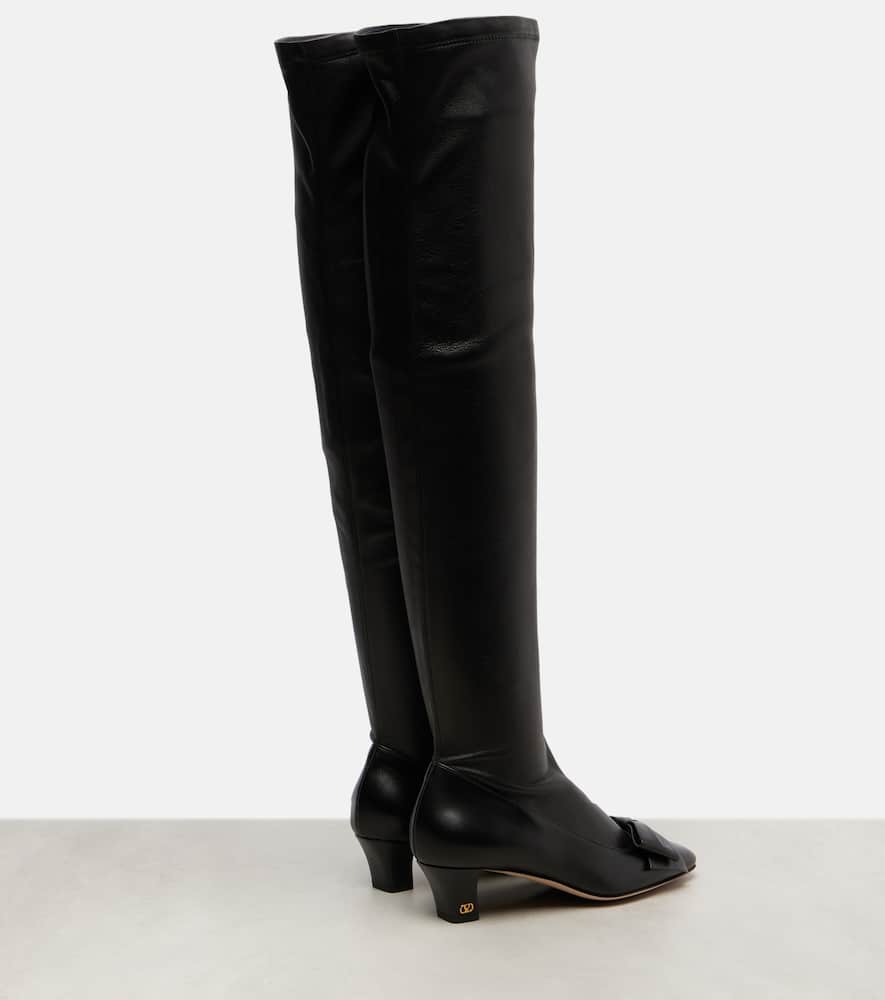 Valentino Logo-embroidered Over-the-knee Boots In Black