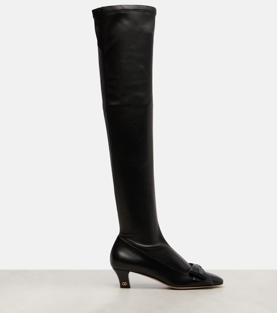 Valentino Logo-embroidered Over-the-knee Boots In Black
