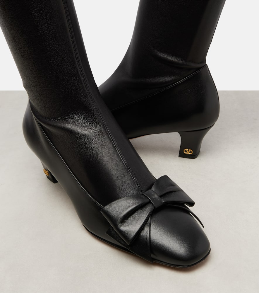 Valentino Logo-embroidered Over-the-knee Boots In Black