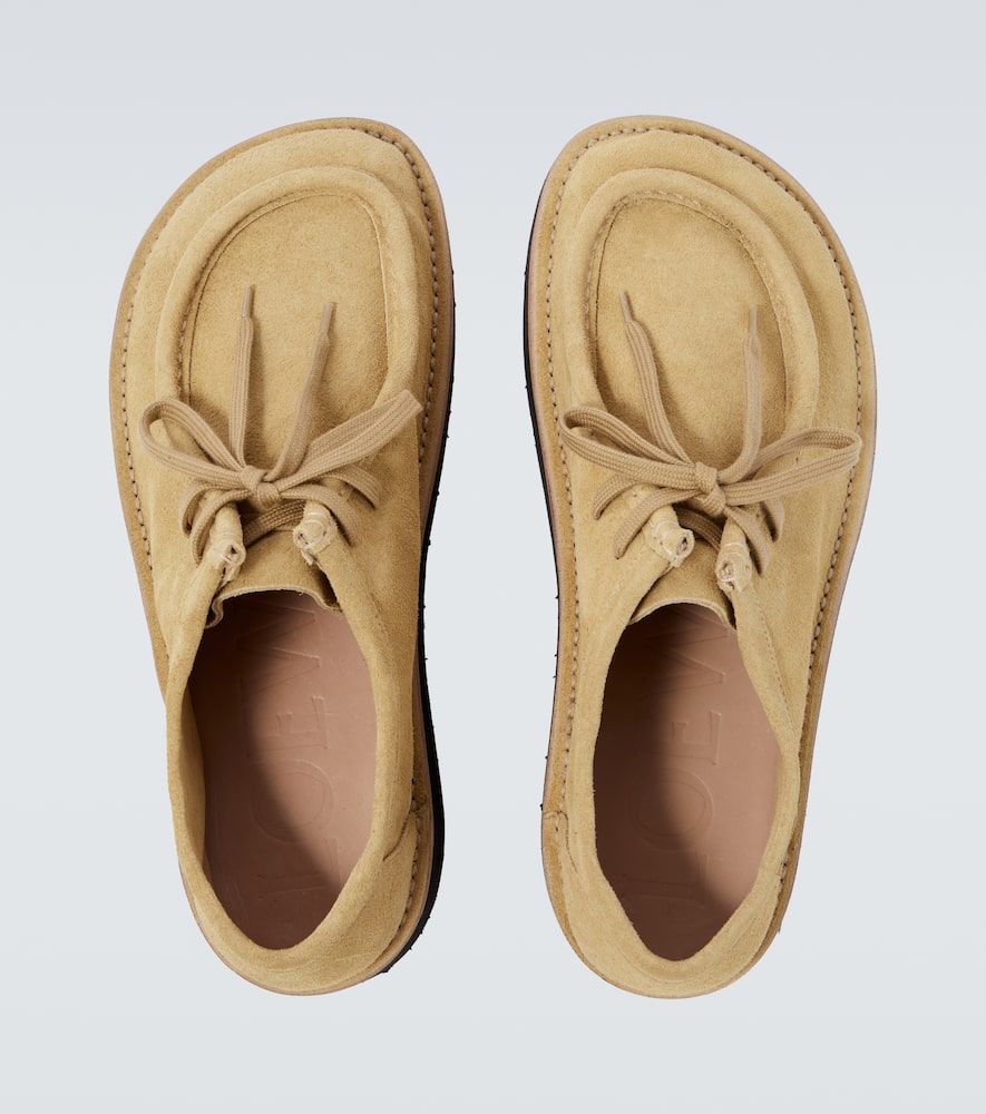 Loewe Faro Lace Up Shoes In Suede Calfskin In Brown