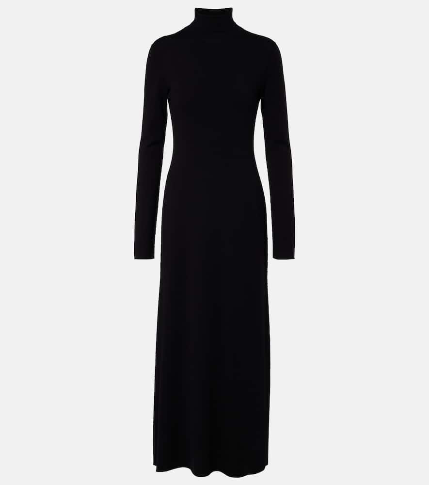 The Row Leoline Turtleneck Virgin Wool Maxi Dress In Black