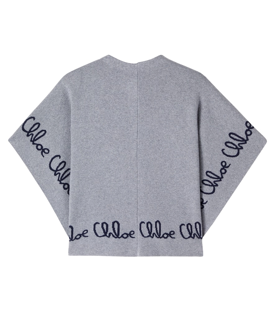 Chloé Kids Logo Cotton And Wool Cape In Gray