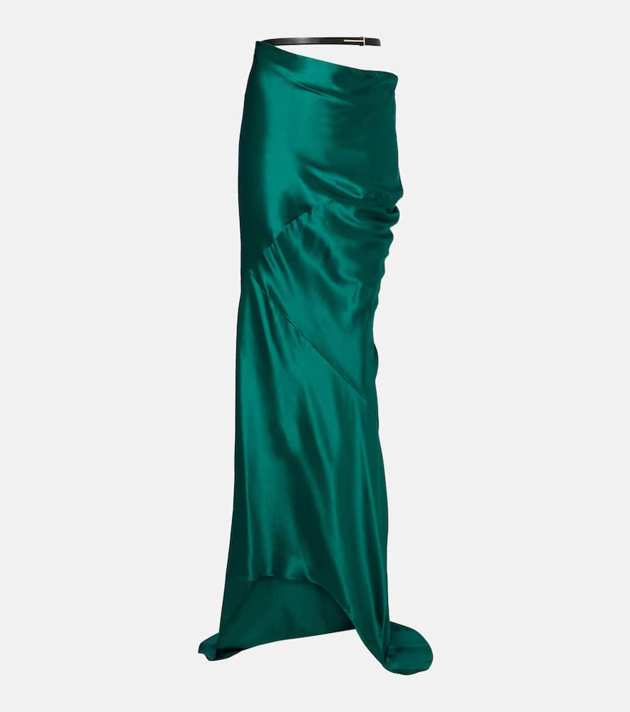 Tom Ford Asymmetric Silk Satin Maxi Skirt In Green