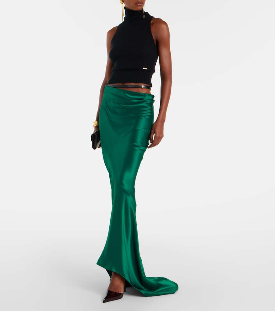 Tom Ford Asymmetric Silk Satin Maxi Skirt In Green