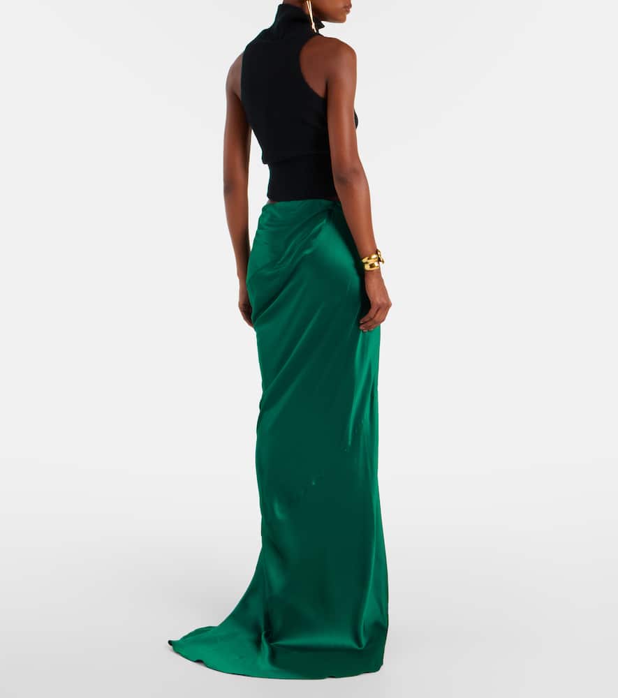 Tom Ford Asymmetric Silk Satin Maxi Skirt In Green