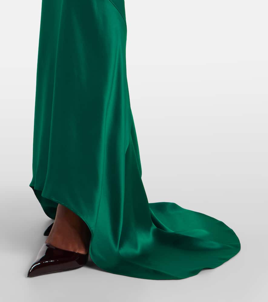 Tom Ford Asymmetric Silk Satin Maxi Skirt In Green