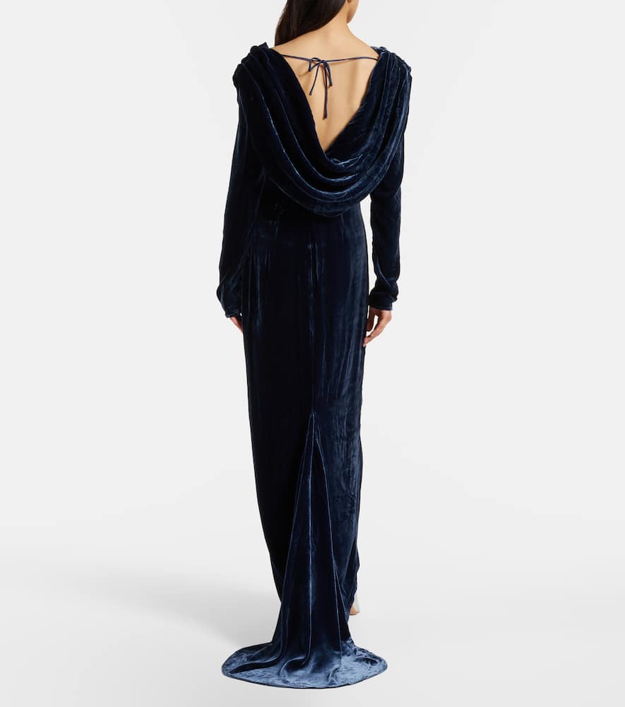 Rotate Birger Christensen Ivette Draped Velvet Gown In Blue
