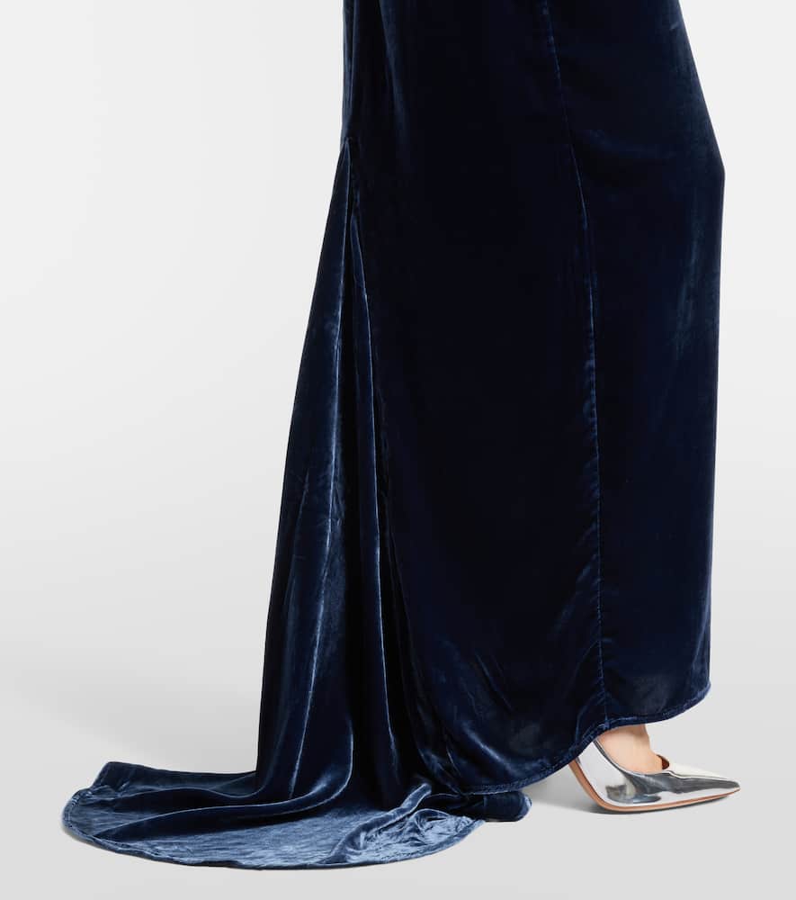 Rotate Birger Christensen Ivette Draped Velvet Gown In Blue