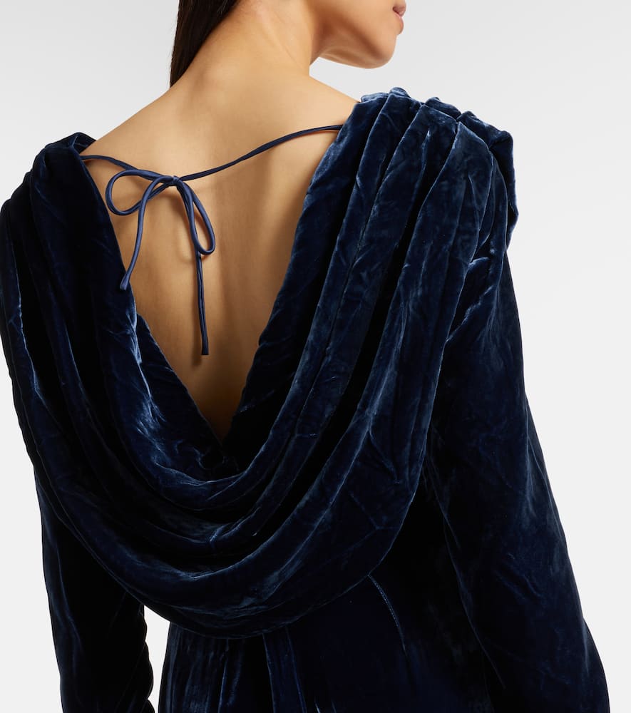 Rotate Birger Christensen Ivette Draped Velvet Gown In Blue