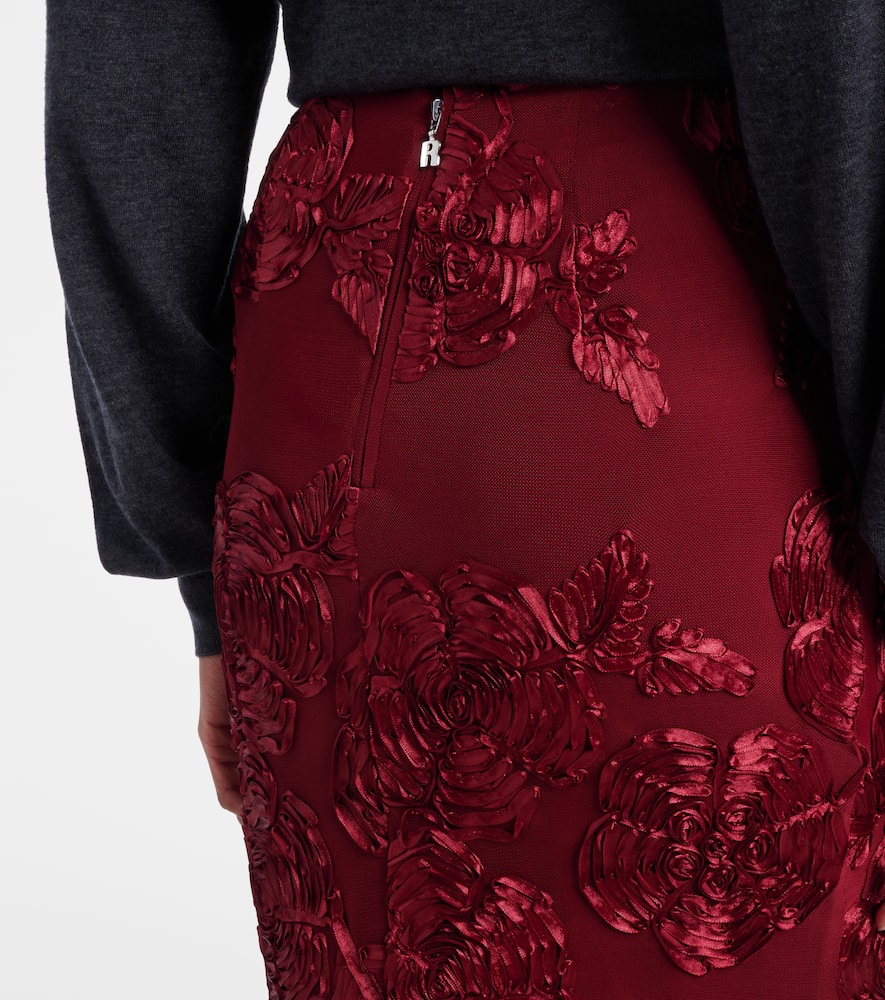 Rotate Birger Christensen Floral-appliqué Mesh Pencil Skirt In Red