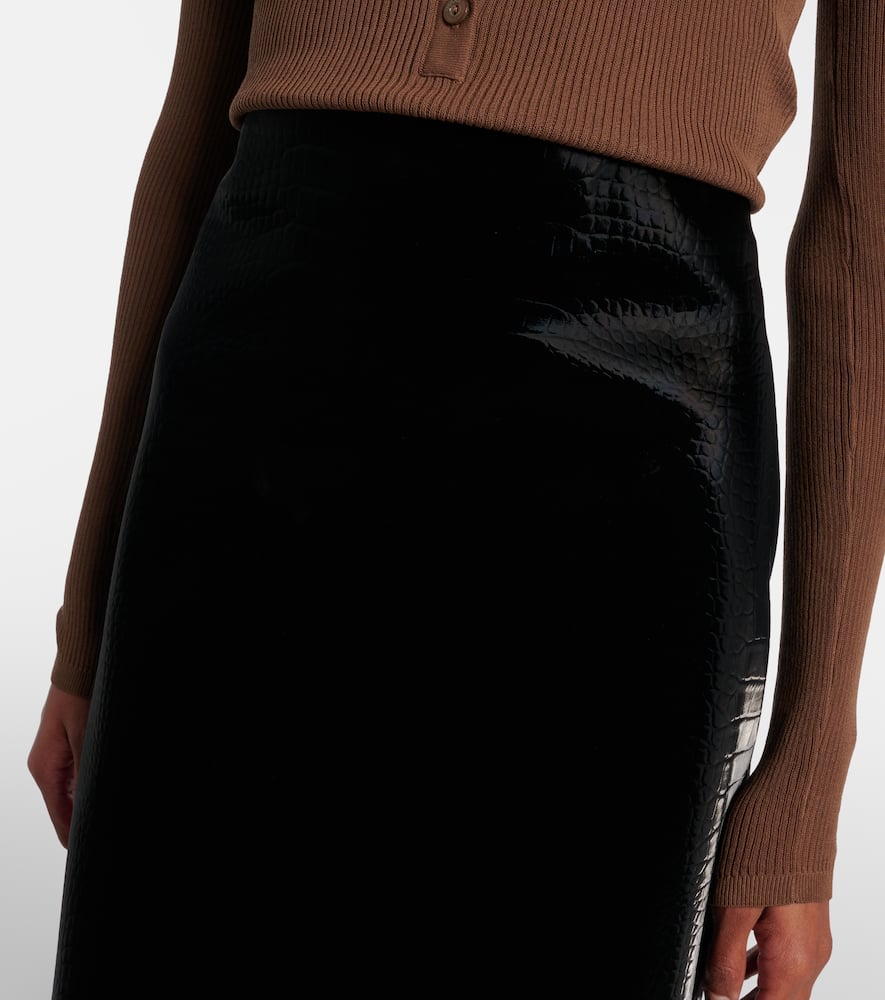 Gucci Croc-effect Leather Pencil Skirt In Black