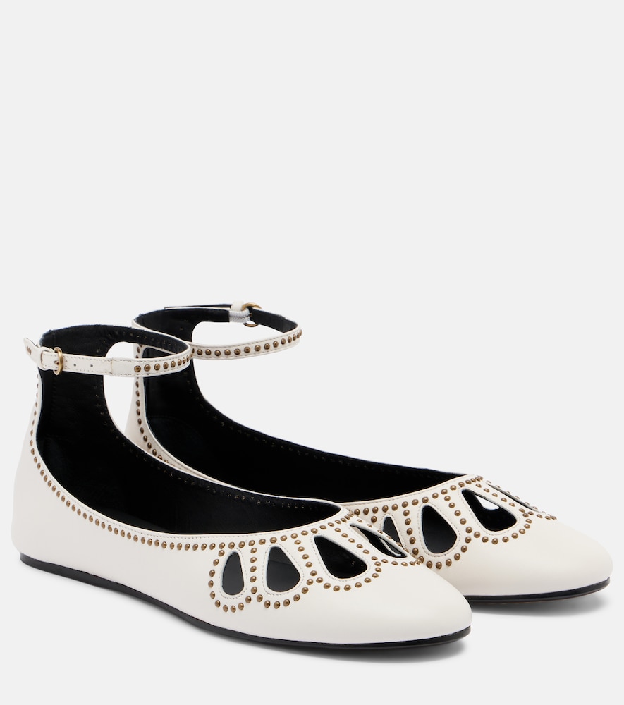 Isabel Marant Isabel Marant Bloris studded cutout leather ballet flats　イザベル マラン ブロリス スタッズ付き カットアウト レザー バレエ フラット