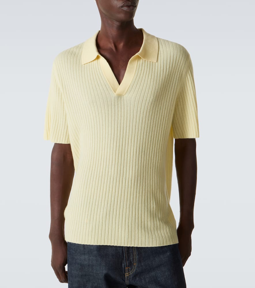Arch4 Ribbed-knit Cashmere Polo Shirt In Yellow