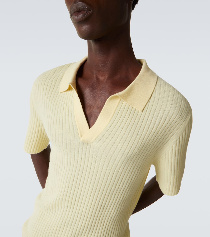 Arch4 Ribbed-knit Cashmere Polo Shirt In Yellow
