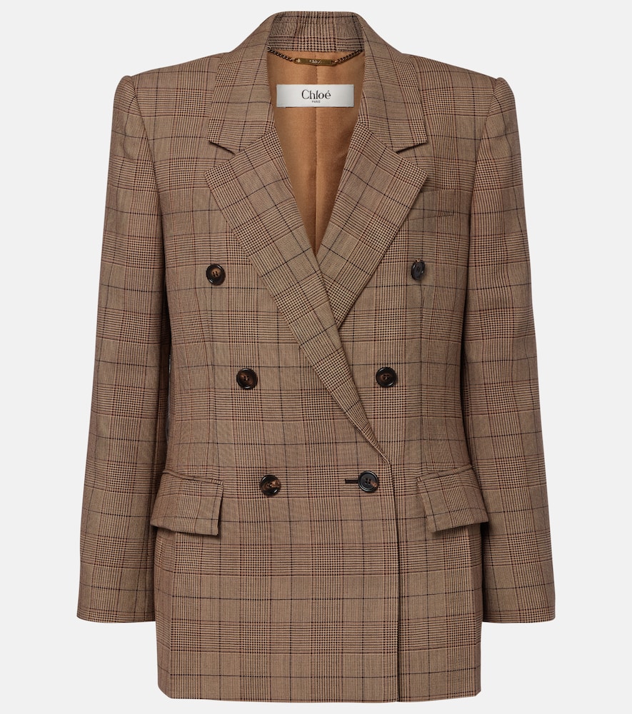 Chloé Checked Wool Blazer In Brown