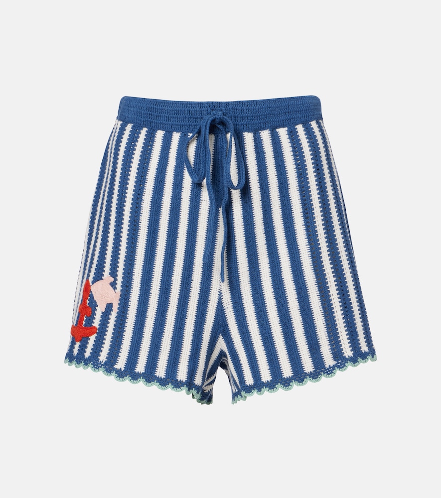 Alemais Alémais Crochet striped cotton shorts