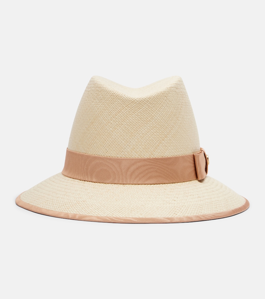Valentino Garavani Vlogo Straw Panama Hat In Sand