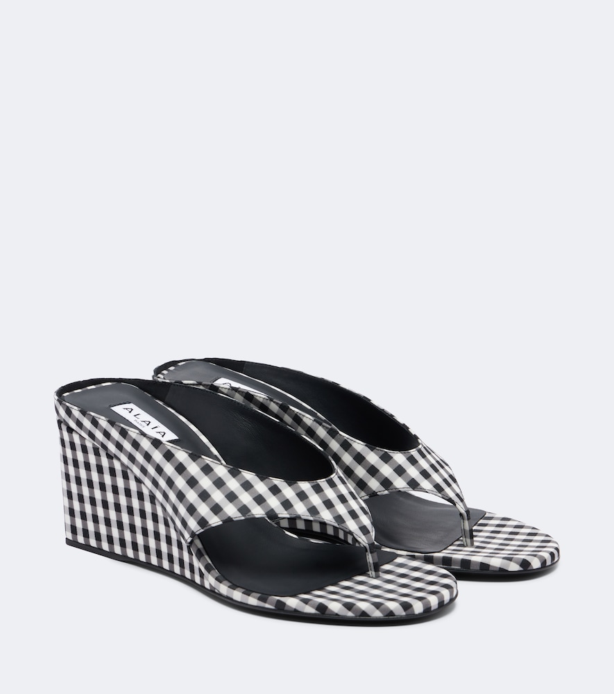 Alaïa Cube gingham wedge thong sandals