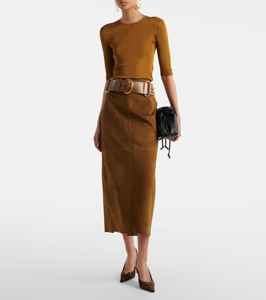 Nour Hammour Selly suede midi skirt
