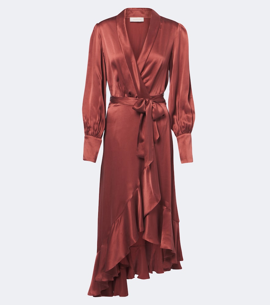 Zimmermann Silk Satin Wrap Dress In Pink