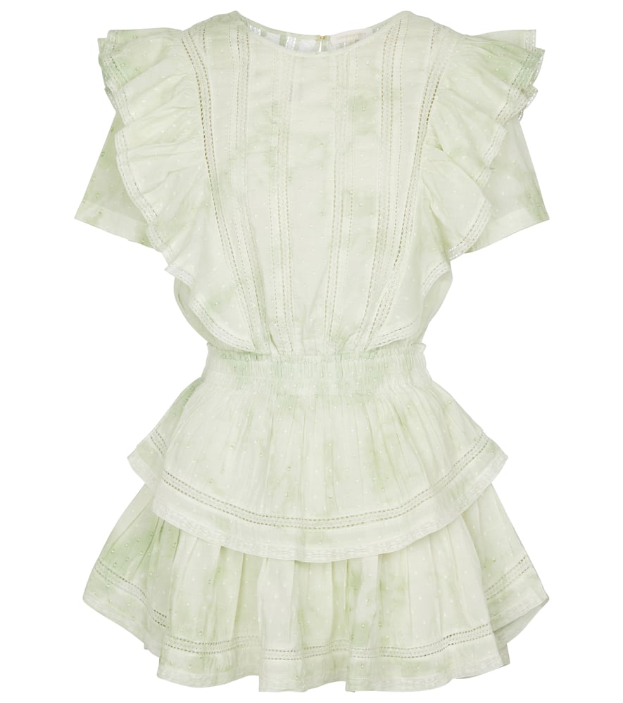 Loveshackfancy Natasha Ruffled Cotton Minidress In Green