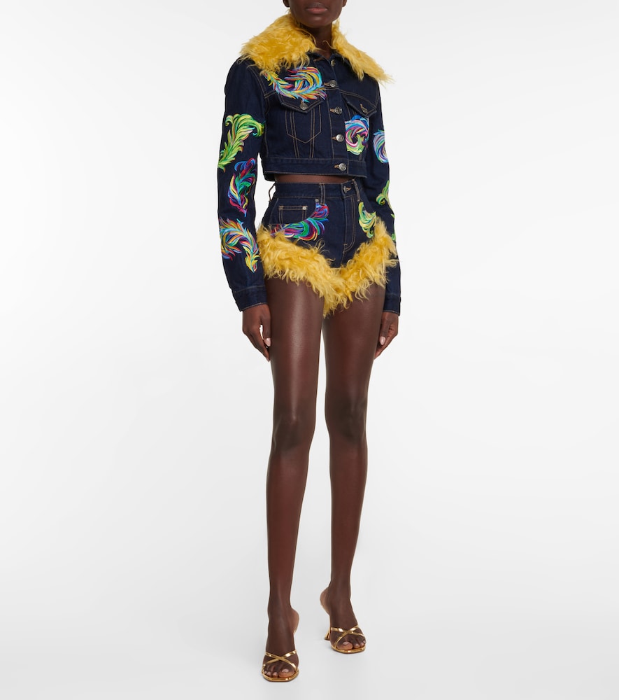  Area Area Mohair-trimmed Cropped Denim Jacket 