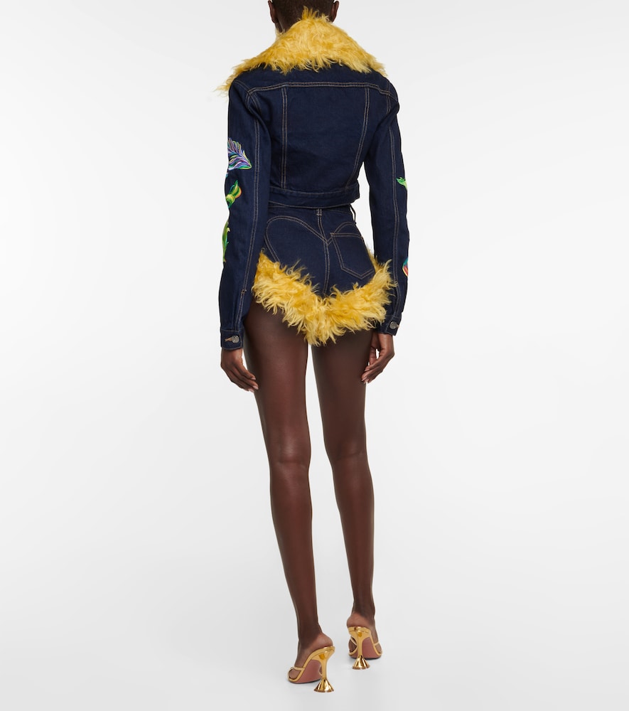  Area Area Mohair-trimmed Cropped Denim Jacket 