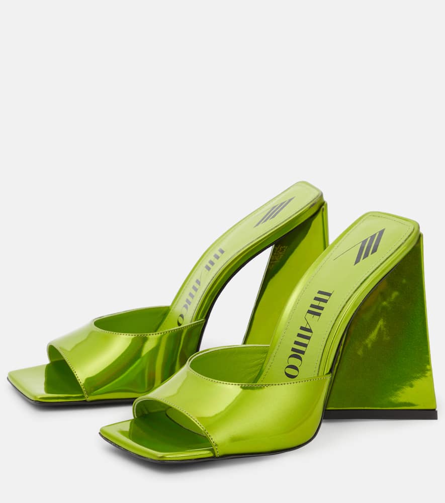 Shop Attico Devon Faux Leather Mules In Lime