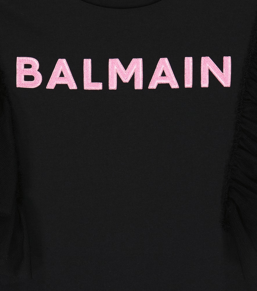 Shop Balmain Cotton Jersey T-shirt Dress In Black/fuchsia