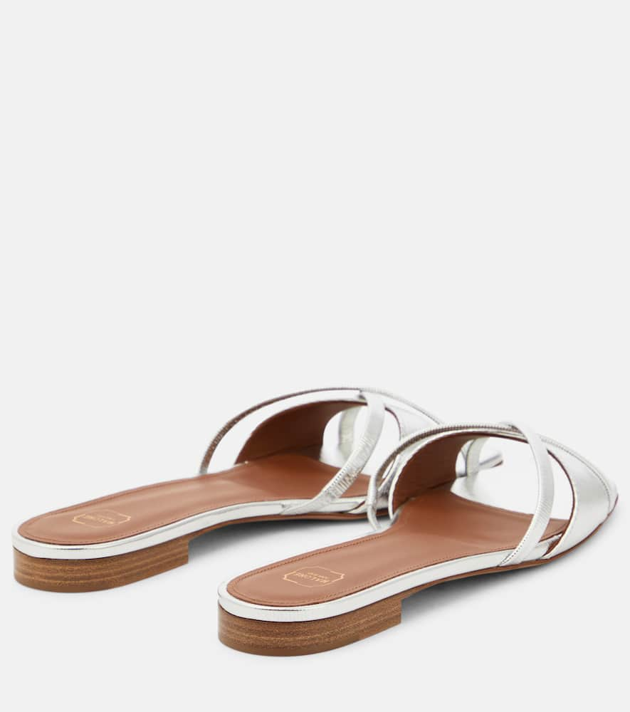 Shop Malone Souliers Penn Embossed Leather Slides In Silver/silver