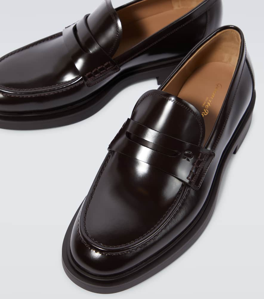 Shop Gianvito Rossi Harris Leather Penny Loafers In Brown