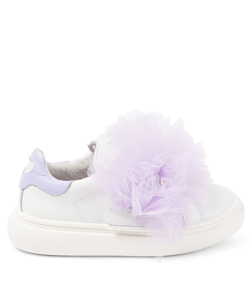  Monnalisa Monnalisa Appliquã© Leather And Tulle Sneakers 