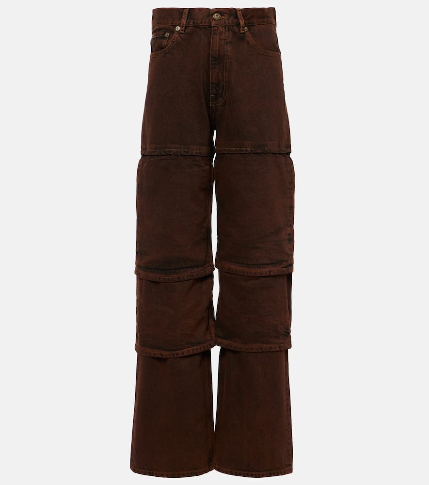 Shop Y/project Layered High-rise Wide-leg Jeans In Brown