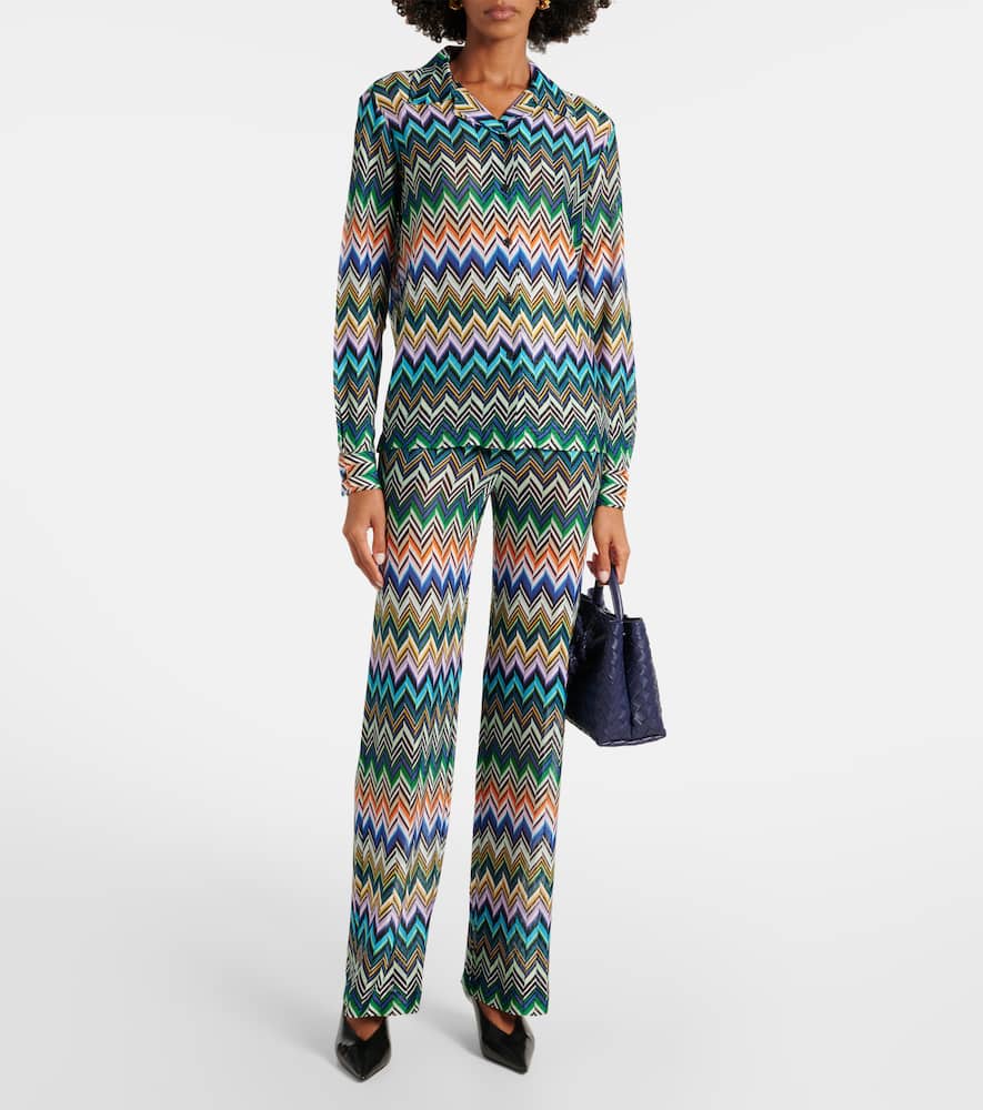 Missoni Straight Pants With Offset Zig Zag In Multicolor With Blue Base