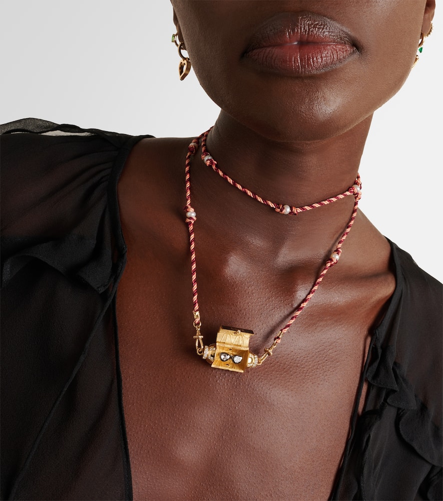 Marie Lichtenberg Love Is Blind 18kt Gold Locket Necklace With Gemstones In Pink