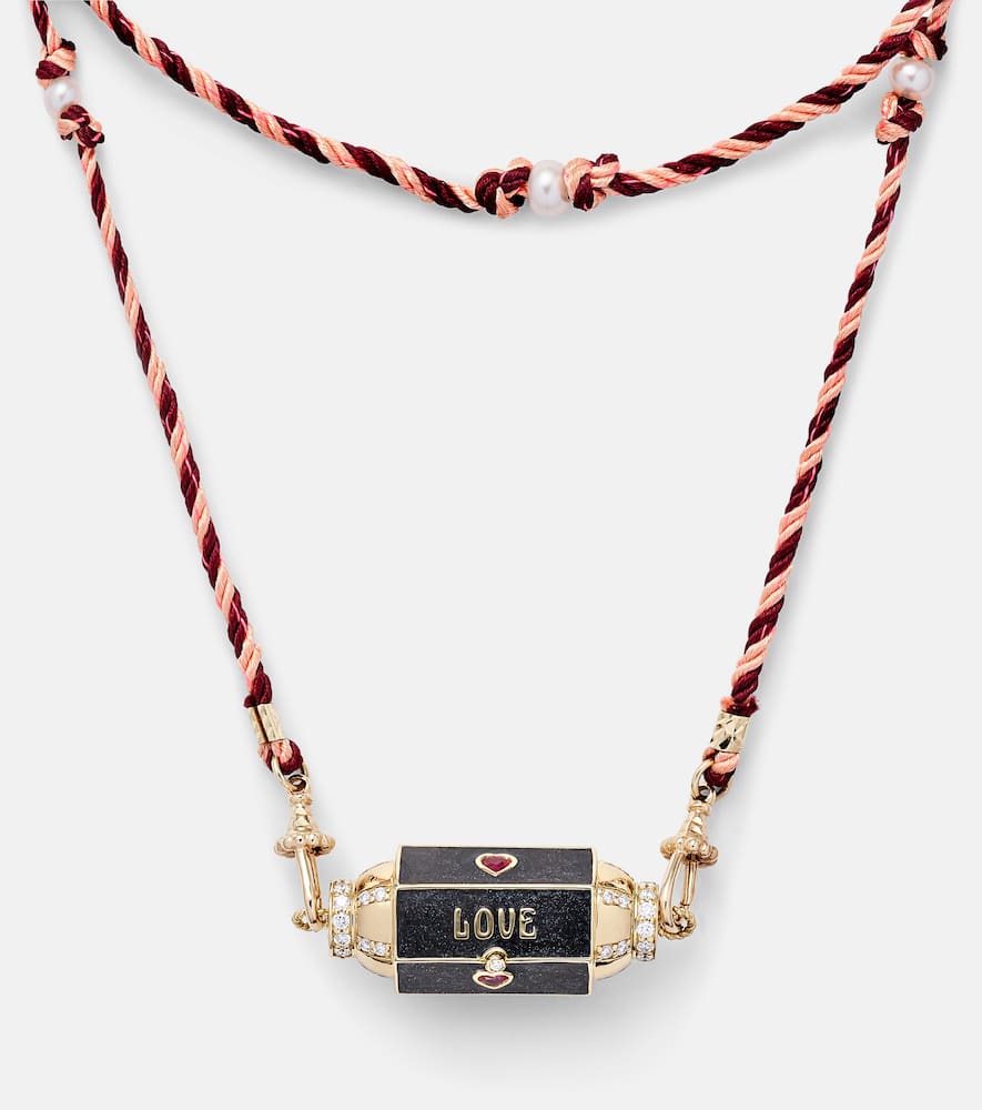 Marie Lichtenberg Love Is Blind 18kt Gold Locket Necklace With Gemstones In Pink